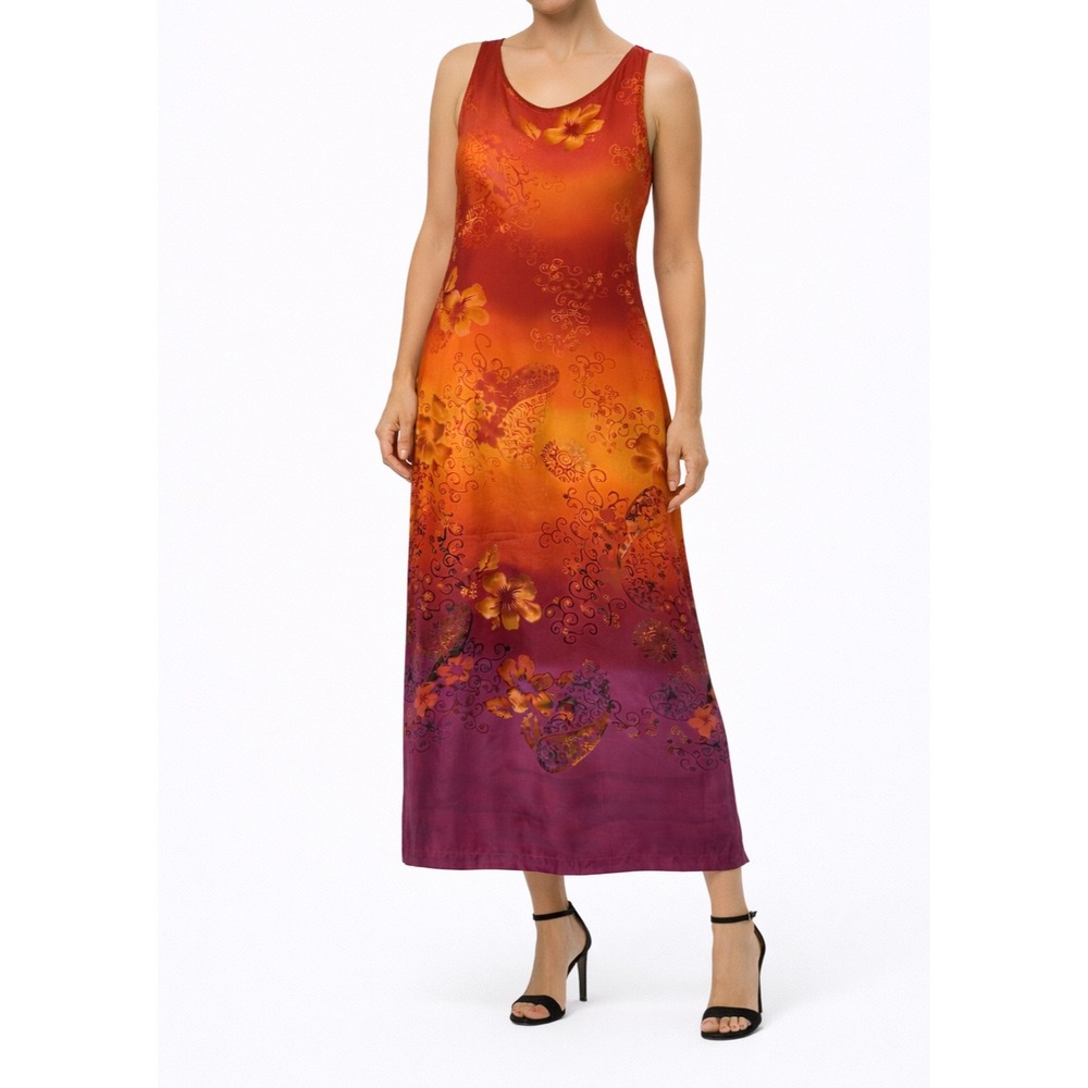 Chico's Maxi Dress Women Sz 1 (US Medium) 100% Silk Sleeveless Resort